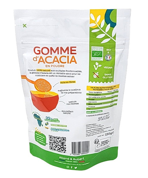 Gomme d'acacia bio en poudre 150 g – Riche en fibres | Alland & Robert